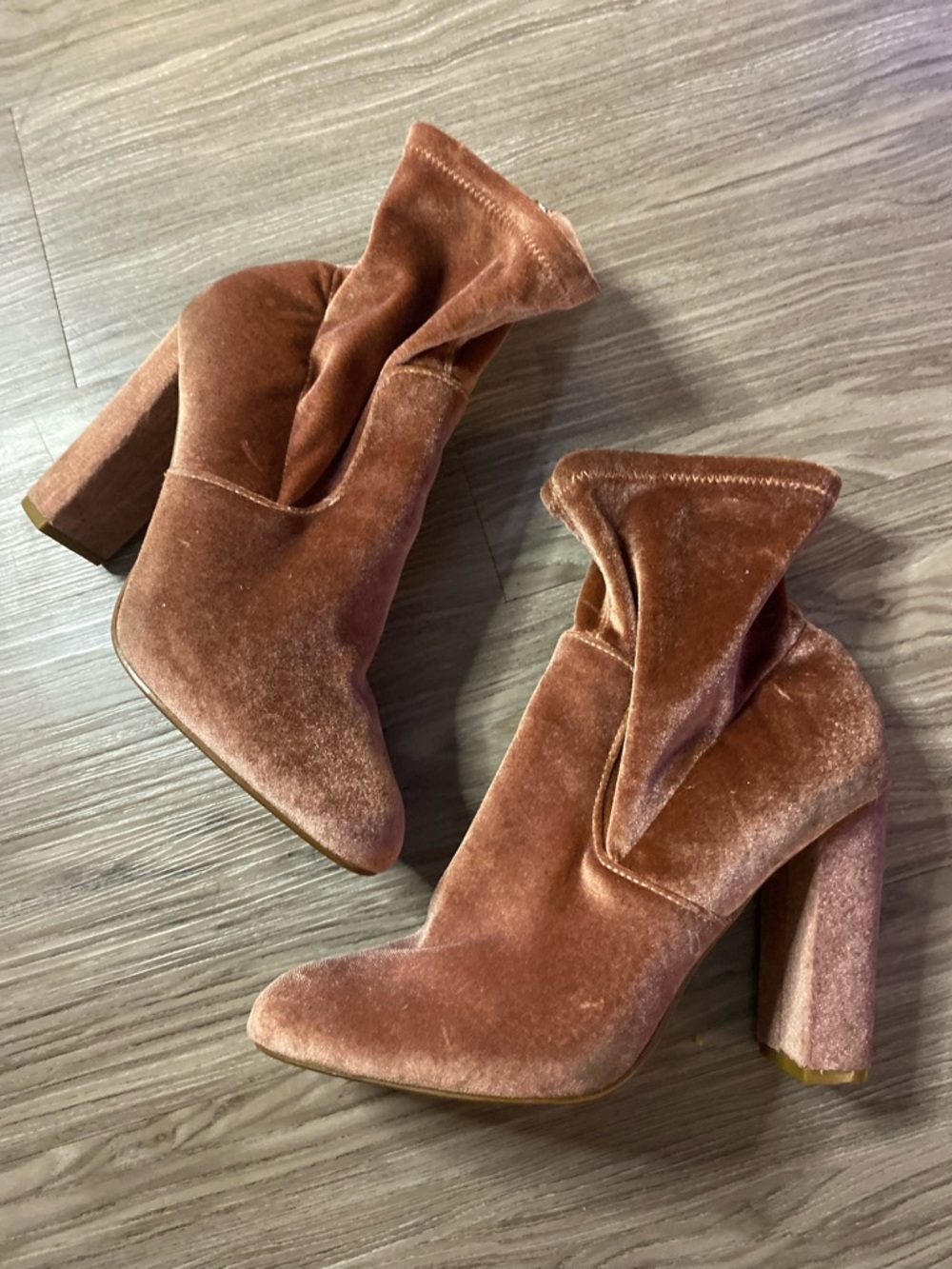 Steve Madden Velvet Slouch Block Heel Ankle Boots - Rose Brown